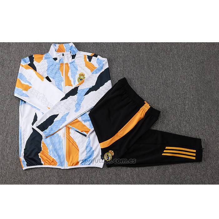 Chandal de Chaqueta del Real Madrid Nino 2024-2025 Blanco y Amarillo